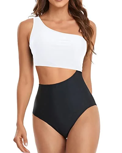 Deep Cutout Opening High Waisted Cutout One Piece Swimsuits-White