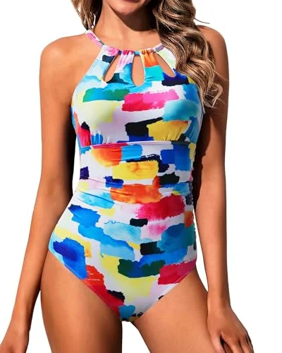 Women One Piece Swimsuit Tummy Control High Neck Bathing Suit Slimming Swimwear