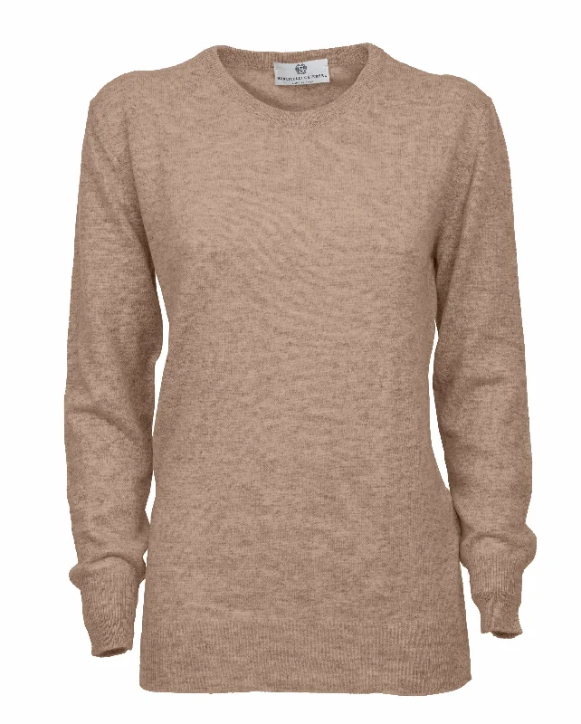 NEW FALL 24 - Women's Pure Cashmere Original Crew Neck Sweater Taupe by Monticelli Cashmere