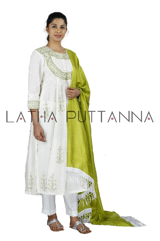 White Salwar with green embroidery