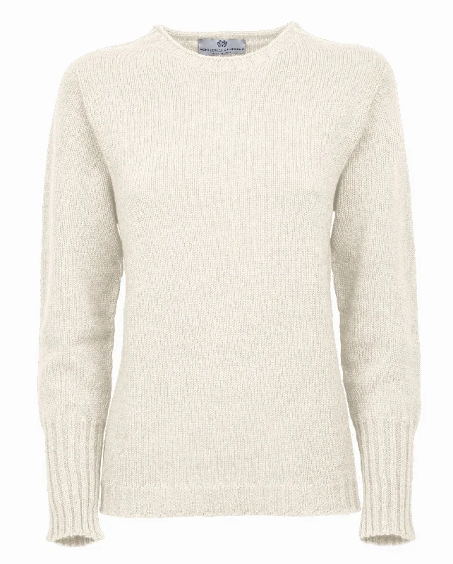 NEW FALL 24 - Women's Pure Cashmere Crew Neck Sweater Milk White by Monticelli Cashmere