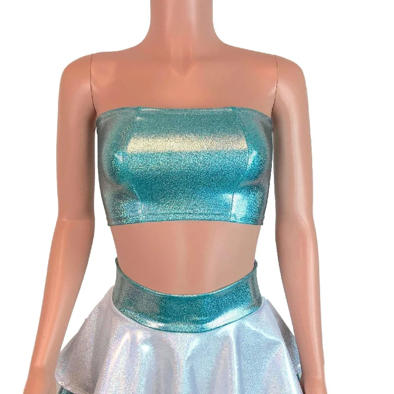 SALE - Tube Top Bandeau - Jade Blue Holographic