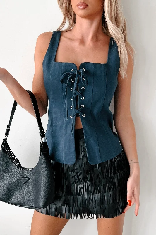 Chance Meeting Lace-Up Top (Denim Blue)