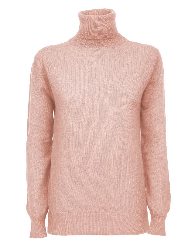 NEW FALL 24 - Women's Pure Cashmere Turtleneck Sweater Peach by Monticelli Cashmere