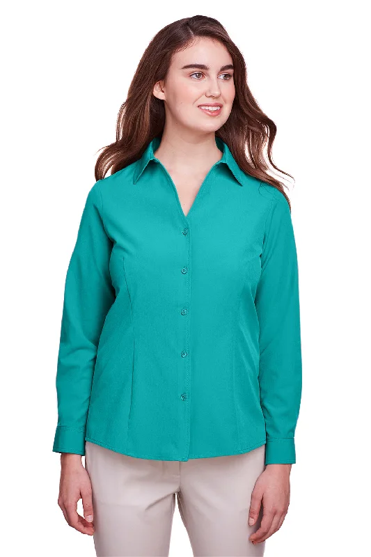 UltraClub Womens Bradley Performance Moisture Wicking Long Sleeve Button Down Shirt - Jade Green - Closeout