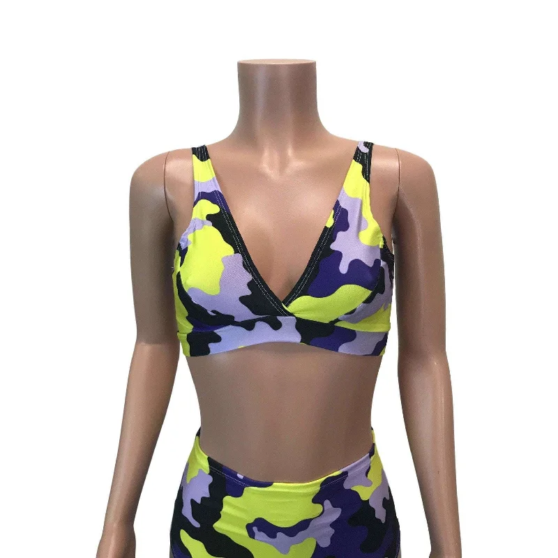 SALE - Yellow/Purple Camo Spandex Bralette