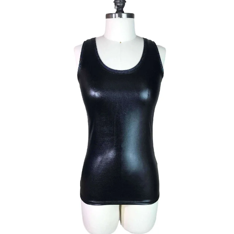 Full Length Tank Top - Black Metallic "Wet Look"