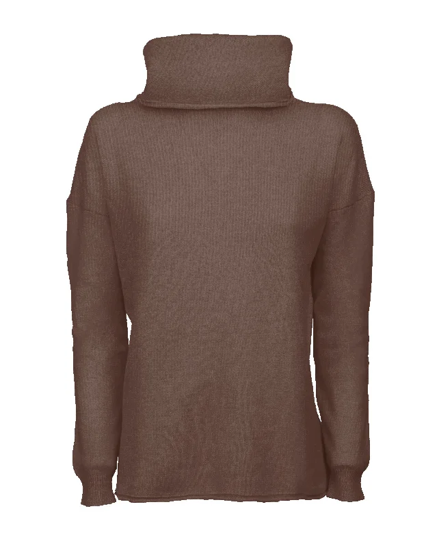 NEW FALL 24 - Women's Oversized Cashmere Cowl Neck Sweater Brown by Monticelli Cashmere