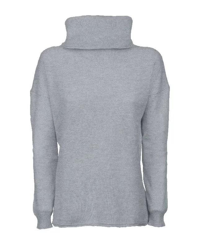 NEW FALL 24 - Women's Oversized Cashmere Cowl Neck Sweater Melange Gray by Monticelli Cashmere