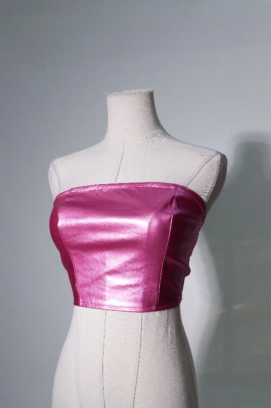 Pink strapless metallic crop top