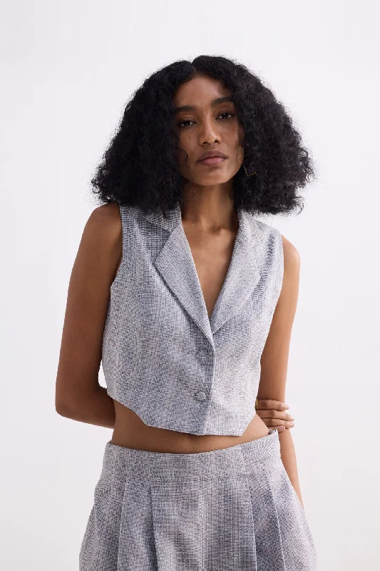 Cropped Cotton Tweed Vest in Grey