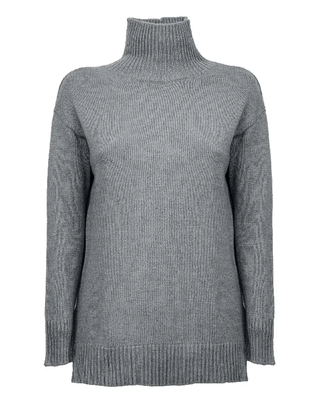 NEW FALL 24 - Women's Wool & Cashmere Funnel Neck Sweater Dark Gray by Monticelli Cashmere