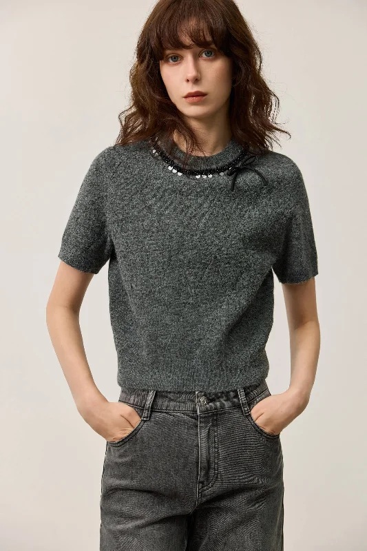 LILY Grey Short Sleeve Knit Top