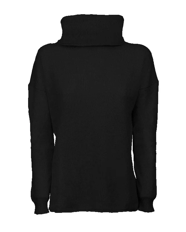 NEW FALL 24 - Women's Oversized Cashmere Cowl Neck Sweater Black by Monticelli Cashmere