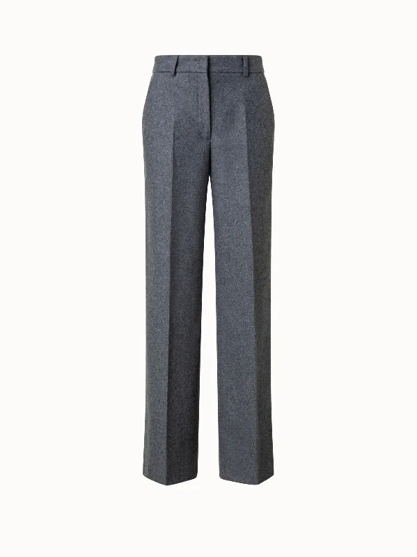 Wool Blend Flannel Straight Leg Pants