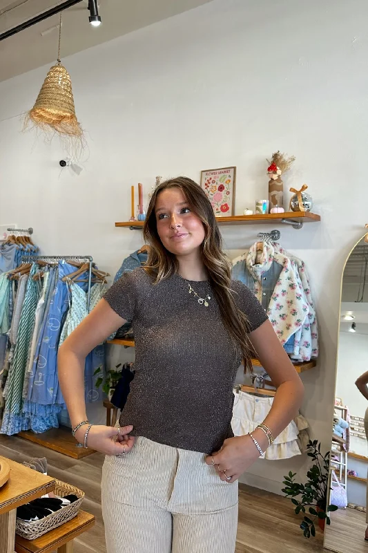 Lola Ribbed Top in Brown