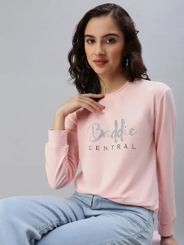 Women's Pink Solid SweatShirt