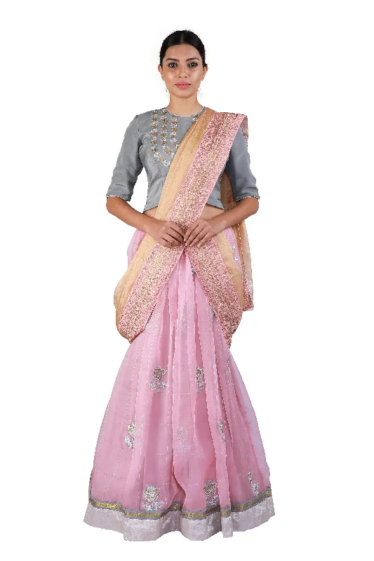 Pink and Grey Lehenga