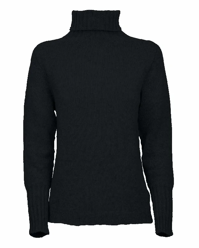 NEW FALL 24 - Women's Classic Cashmere Turtleneck Sweater Black by Monticelli Cashmere