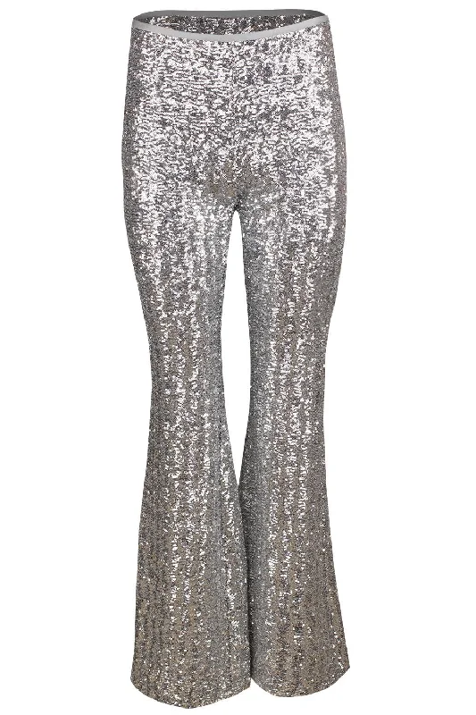 Side Zip Sequin Flare Pant - Silver