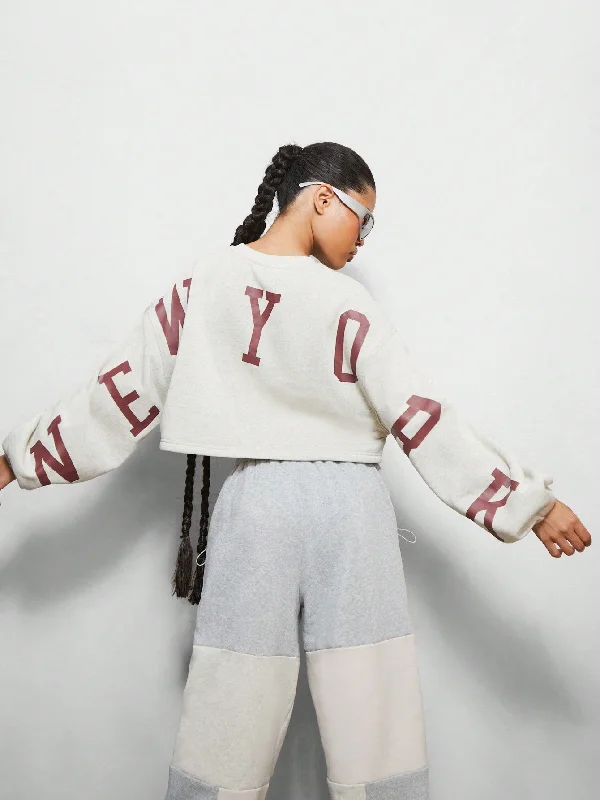 SUMWON WOMEN Balloon Sleeve Cropped Sweatshirt With Big New York Letter Graphic Print