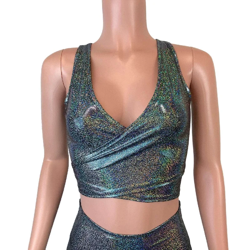 Crop Wrap Top - Gleaming Silver Sparkle - Choose Sleeve Length