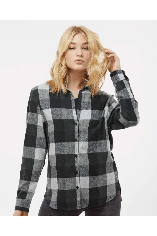 Burnside Womens Boyfriend Flannel Long Sleeve Button Down Shirt - Black/Grey