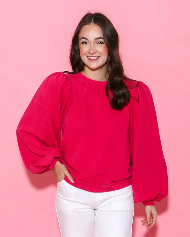 Puff Long Sleeve Sweatshirt Top in Pink