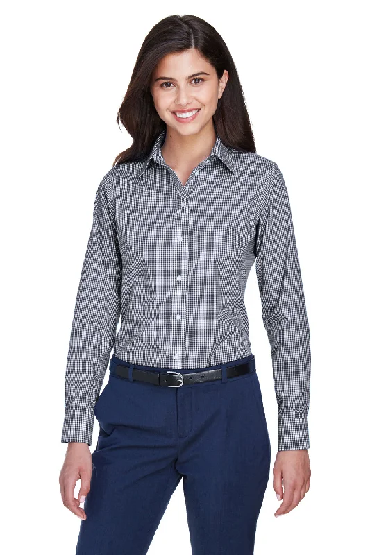 Devon & Jones Womens Crown Woven Collection Wrinkle Resistant Long Sleeve Button Down Shirt - Navy Blue