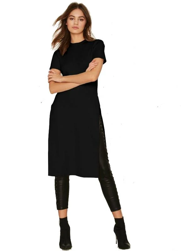 SLEEVE T-SHIRT SIDE SLIT LONG TOPS LADIES