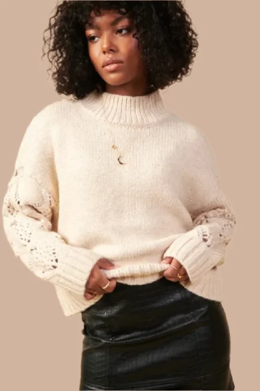 Crochet Sleeve Sweater - beige