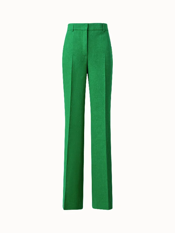 Wide Straight Leg Pants in Linen Wool Double-Face