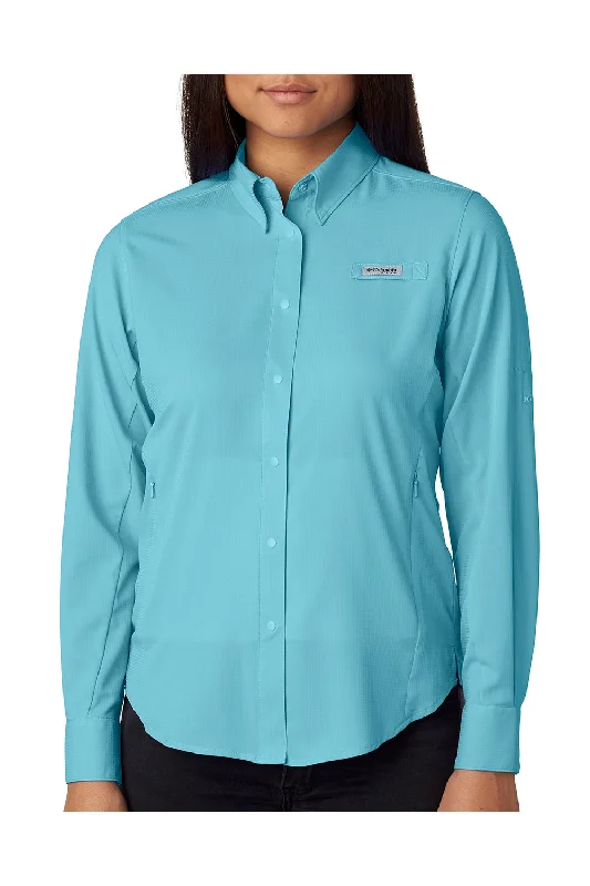 Columbia Womens Tamiami II Moisture Wicking Long Sleeve Button Down Shirt w/ Double Pockets - Clear Blue - Closeout