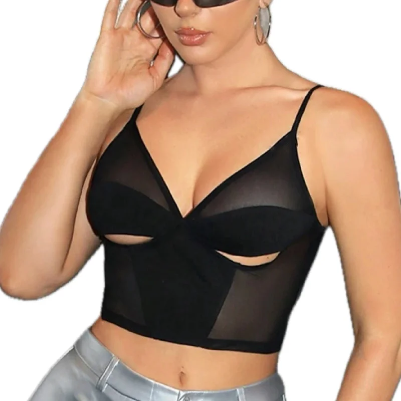 Black Cutout Mesh Top