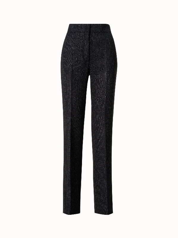 Pebble Crêpe Straigth Leg Pants with Metallic Pin Stripes