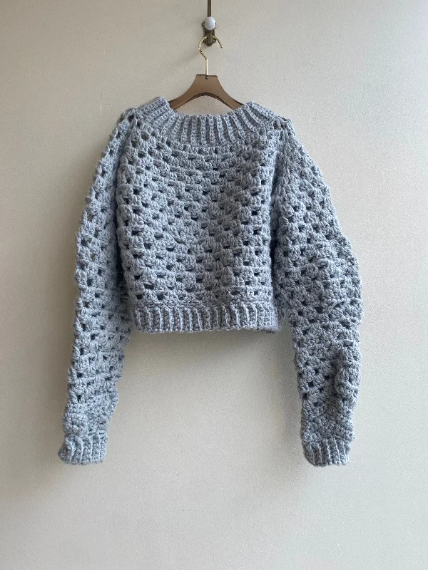 Crochet Sweater Ribbed Bottom (Blue/Grey)