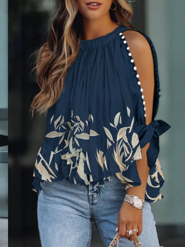 Women's Floral Print Cold Shoulder Cotton Top