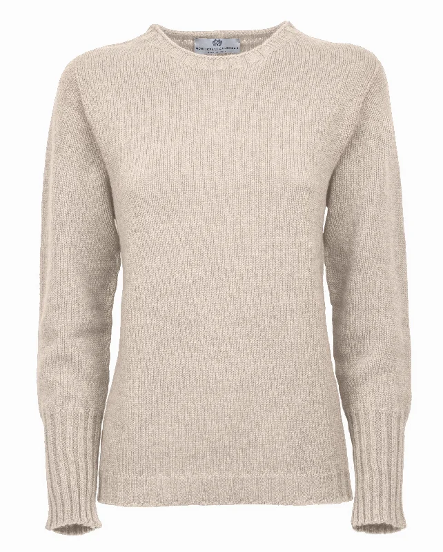 NEW FALL 24 - Women's Pure Cashmere Crew Neck Sweater Beige by Monticelli Cashmere