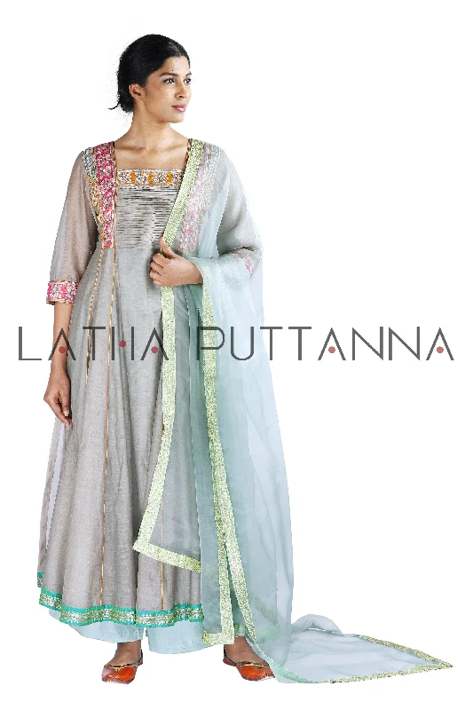 Silver grey and sky blue salwar