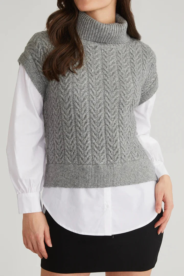 525 America Sofia: Mixed Media Layered Turtleneck Sweater