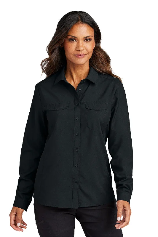 Port Authority Womens Daybreak Moisture Wicking Long Sleeve Button Down Shirt w/ Pockets - Deep Black - New