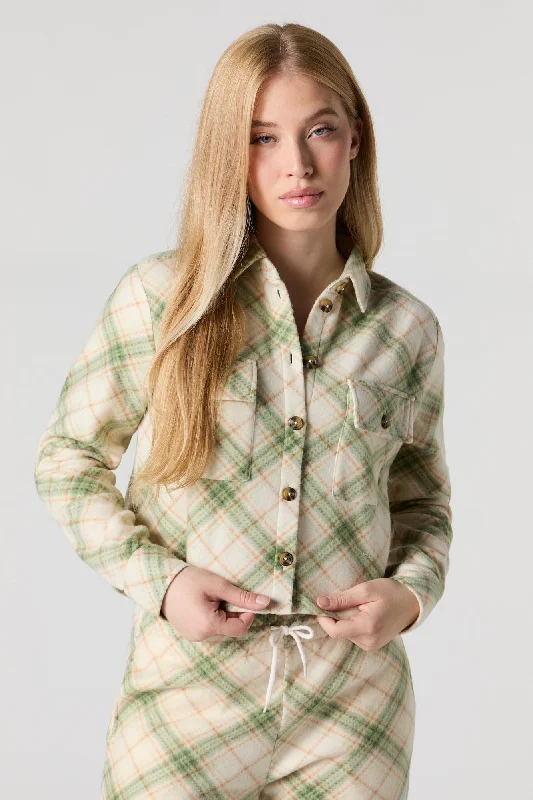 Fleece Cropped Button-Up Top