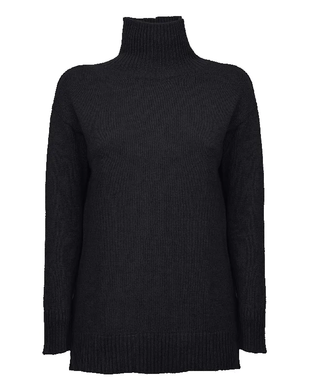 NEW FALL 24 - Women's Wool & Cashmere Funnel Neck Sweater Black by Monticelli Cashmere