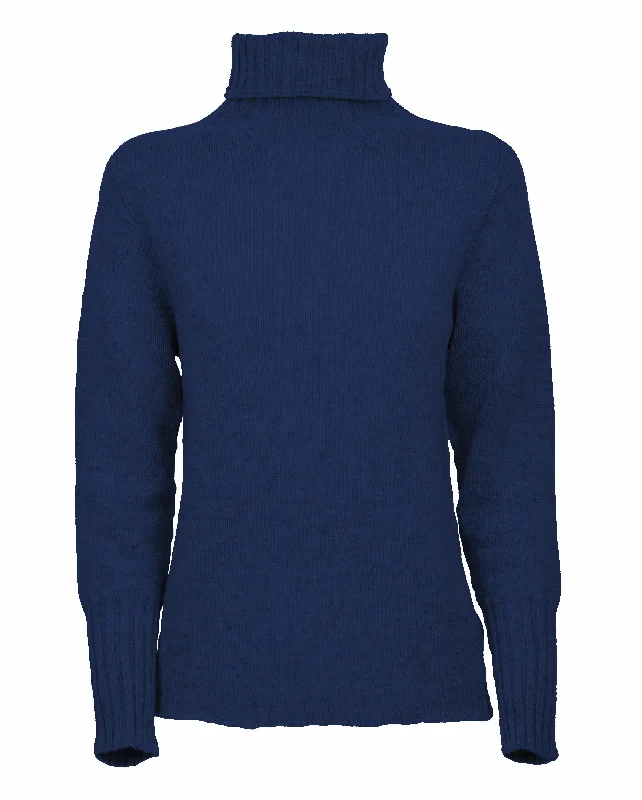 NEW FALL 24 - Women's Classic Cashmere Turtleneck Sweater Melange Blue by Monticelli Cashmere