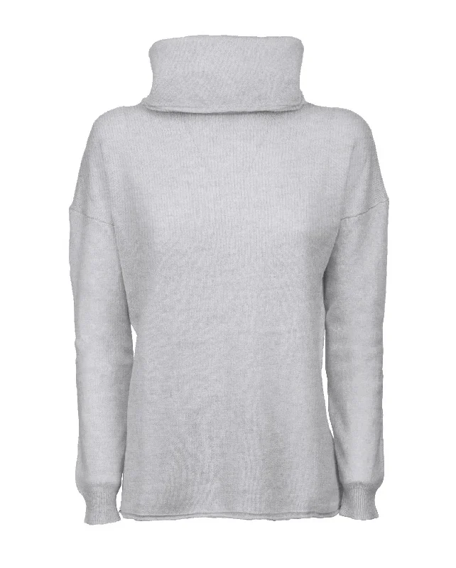 NEW FALL 24 - Women's Oversized Cashmere Cowl Neck Sweater Light Gray by Monticelli Cashmere