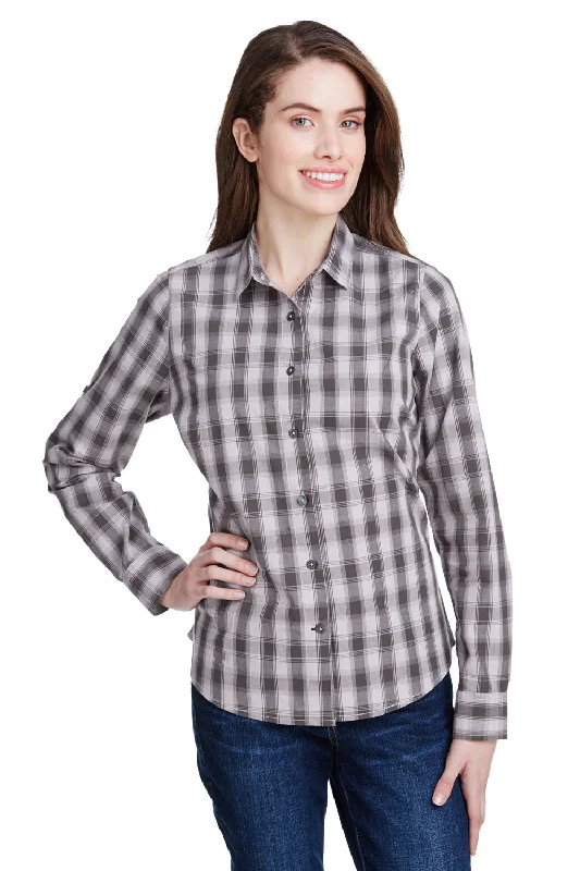 Artisan Collection Womens Mulligan Check Long Sleeve Button Down Shirt - Steel Grey/Black