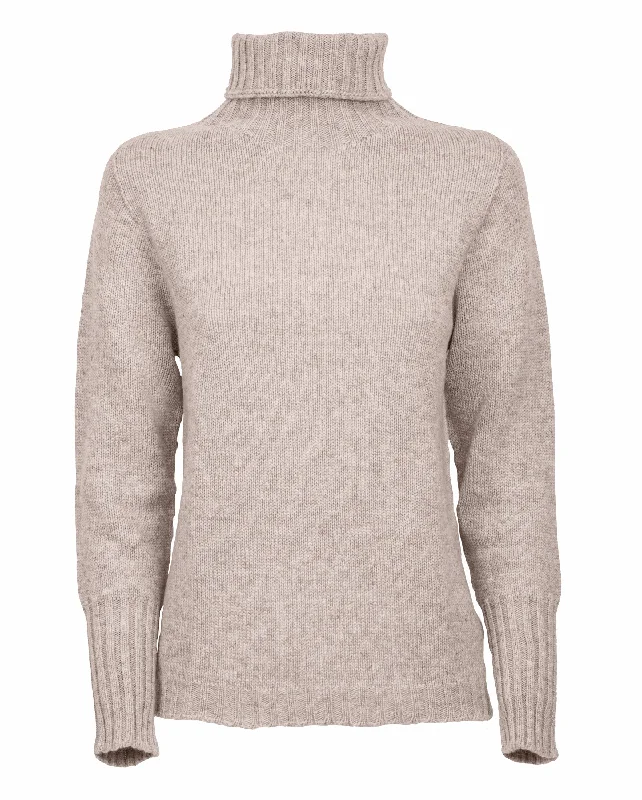 NEW FALL 24 - Women's Classic Cashmere Turtleneck Sweater Beige by Monticelli Cashmere