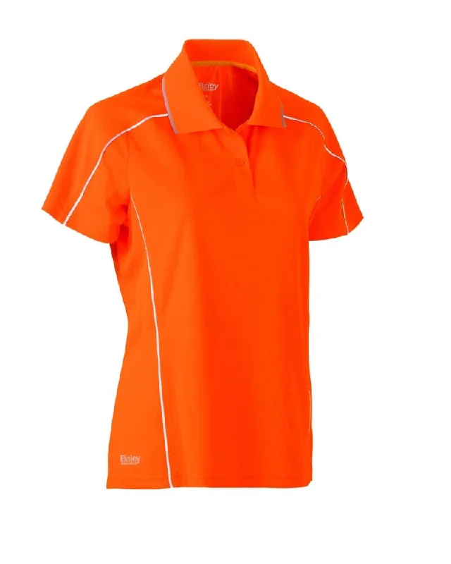 Womens Cool Mesh Polo Shirt With Reflective Piping - Hi Vis Orange