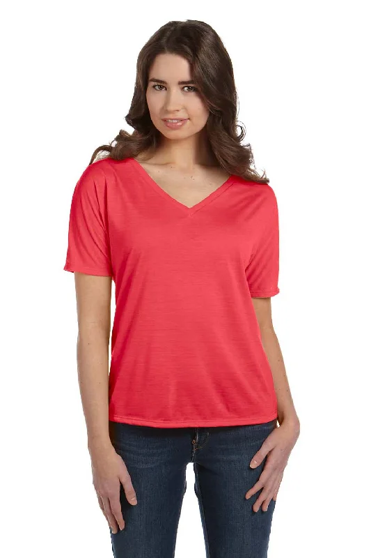 Bella + Canvas Womens Slouchy Short Sleeve V-Neck T-Shirt - Coral