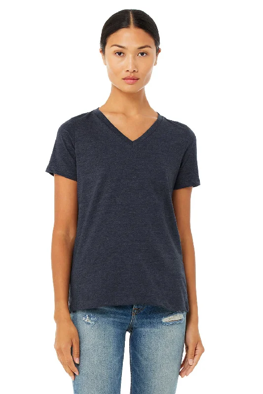 Bella + Canvas Womens CVC Short Sleeve V-Neck T-Shirt - Heather Navy Blue